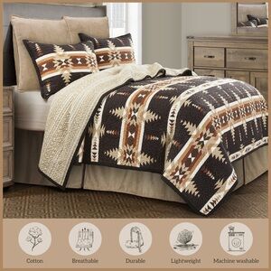 Yosemite Southwestern Aztec Patterned Quilt in Brown and Tan Queen Size